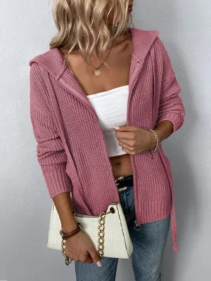Chicmy-European and American casual women's clothing Comfortable Commuter Loose Solid Color Zipper Knit Sweater