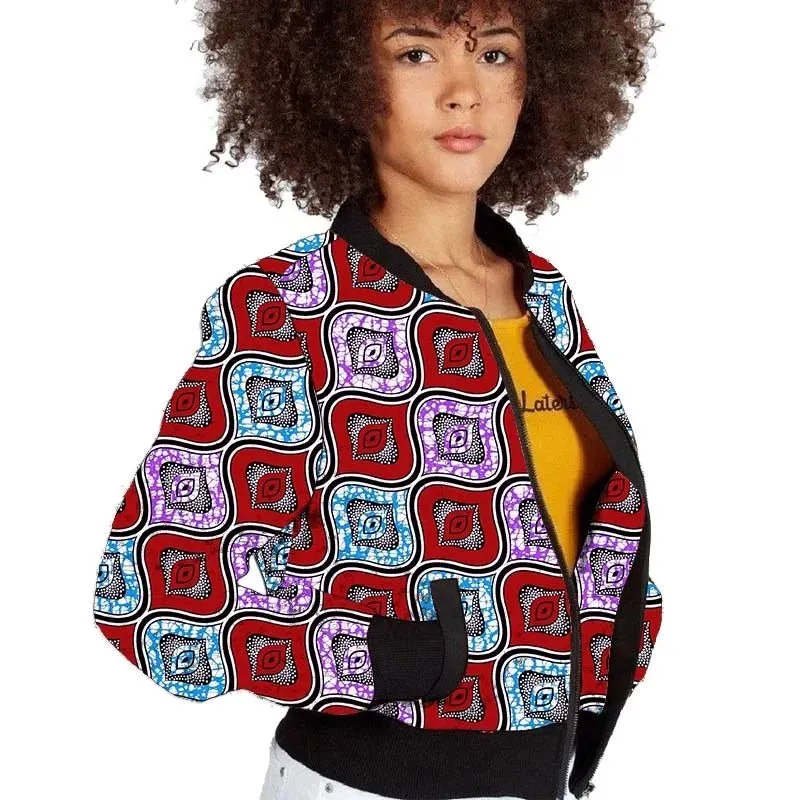 Elegant African-Inspired Women's Bomber Jacket: Colorful Statement Piece for Stylish Comfort