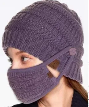 Hat with Mask Warm thickening without Plush knitted Hat