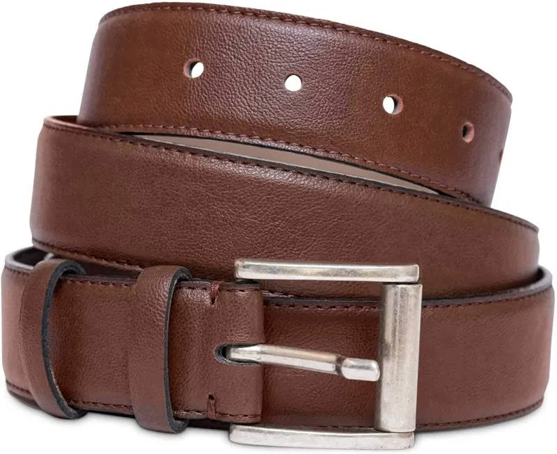 Vegan Faux Leather Belt | Classic Metal Buckle Belts for Men & Women for Trousers | Classic Formal Belt